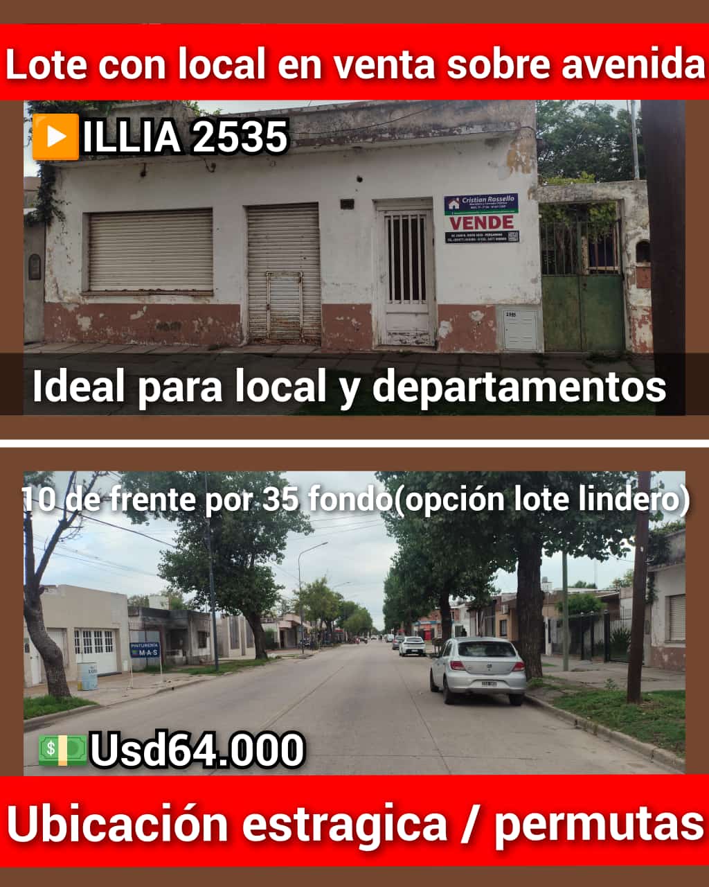 🏢 ¡Lote con Local en Venta sobre Av. Illia 2535! 📍